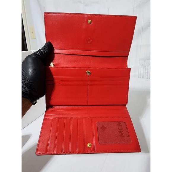 Authentic MCM Zipper Trifold Leather Wallet Red - Picture 8 of 10